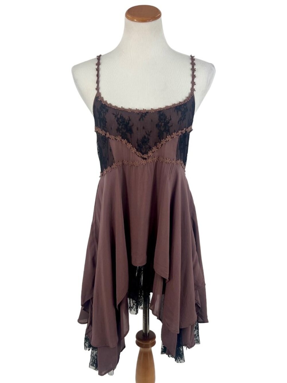 RARE Free People Pieced Together Layered Lace Slip Dress S | Boho Grunge Fairy - Picture 2 of 16